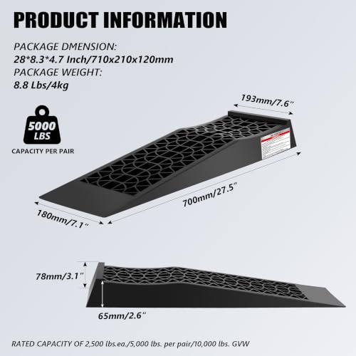 Low Profile Car Ramps for Lift Maintenance and Oil Changes, 2.6" Lift | Heavy Duty Race Ramps for Sports Car Low Chassis Vehicle, 2 Pack - color: 5 Ton