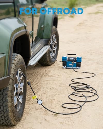 Kohree 12V Dual Cylinder Air Compressor, 12.35 ft³/Min Fast Tire Inflator | Portable, Heavy Duty, Tire Pump with Max 150 PSI for Offroad Truck, RV, 4x4 Vehicles - style: Basic-Dual Cylinder
