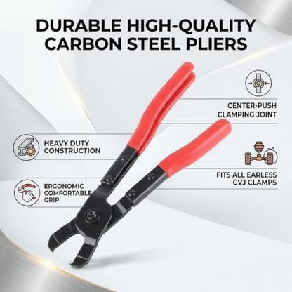 CV Boot Clamp Plier, Ear Type Clamp Plier for CVJ Boot Clamps Precision Compression Joint Tool Carbon Steel Anti Rust Durable Grip Design for CV Axle Service and Auto Repair