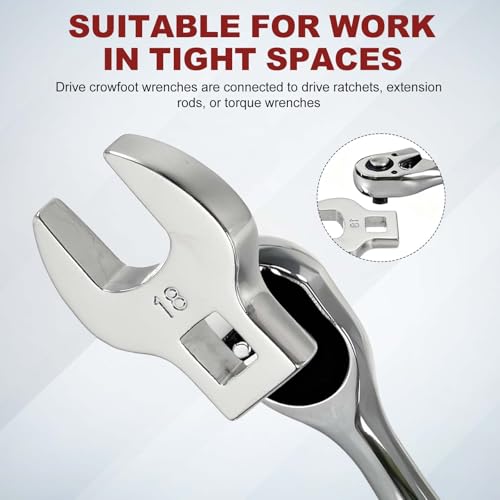 HARFINGTON Drive Crowfoot Wrench 3/8 Inch 13mm Metric Flare Nut Wrench CR-V Steel Electroplating Open End Crowfoot Wrench for Automotive Repair Mechanics, Bright Silver - size: 3/8 Inch x 13mm