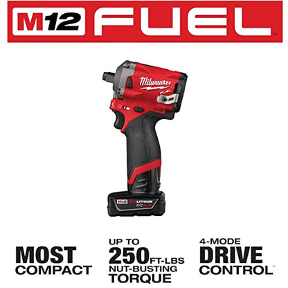 Milwaukee M12 FUEL 2555-22 12-Volt Lithium-Ion Brushless Cordless Stubby 1/2 in Impact Wrench Kit