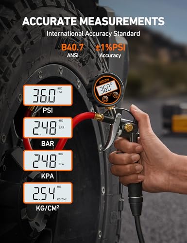 AstroAI T1 Digital Tire Pressure Gauge with Inflator, 3-250 PSI Air Chuck with Pressure Gauge, Heavy Duty with Quick Connect Coupler, Calibrated to ANSI B40.7 Grade 2A - size: Digital 3-250 psi
