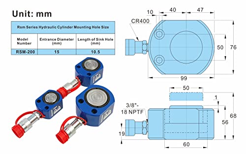 AMZCNC 20T Hydraulic Ram Cylinder Low Profile Hydraulic Cylinder Jack Single Section Mini Jack Ram 14mm Stroke - size: 20T