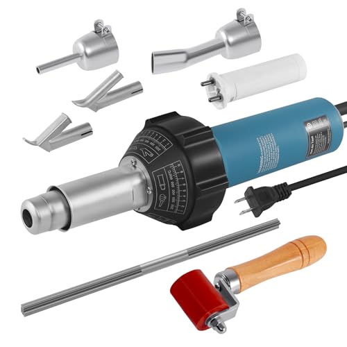 1500W Plastic Welder Kit Hot Air Gun – Adjustable Temperature 40–650°C – for Bumper, Tarpaulin, Kayak, Vinyl Floor Repair – Includes PE/PVC Welding Rods & Nozzles - size: 1500W