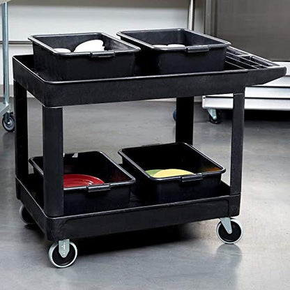 Rubbermaid Commercial Products 2-Shelf Utility/Service Cart, Medium, Black, Lipped Shelves, Ergonomic Handle, 500 lbs. Capacity, for Warehouse/Garage/Cleaning/Manufacturing - color: Black, size: Medium