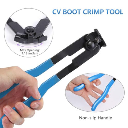22Pcs CV Boot Clamp Pliers Set, CV Joint Ear Clamp Banding Tool, CV Axle Removal Tool, Automotive Hose Axle Plier, 2Pcs Ball Cage Dust Cover, 10 Sets of Adjustable Single Lug Ball Cage Clamps (Blue) - color: Blue