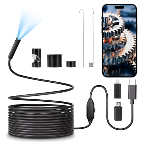 Endoscope Camera with Light, 1920P HD Borescope, 8 Adjustable LED Light, IP67 Waterproof 16.4ft Snake Camera, Semi-Rigid Cable Inspection for Android, iOS - style: Single camera