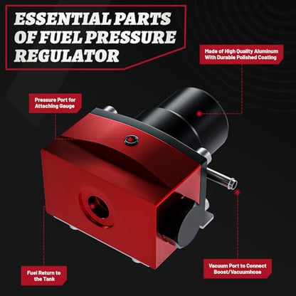 EFI Fuel Pressure Regulator Kit with Bypass Return 0-100psi Pressure Gauge 6AN Fuel Line Adjustable Universal(Black & Red)