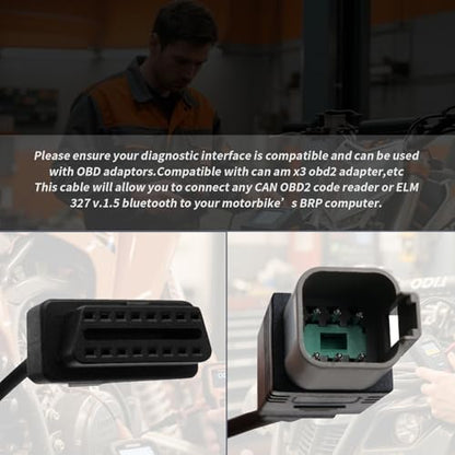 XTPTFABS 6 pin to 16pin CAN OBD2 OBDII Diagnostic Tool Cable Adapter,L:13in | Specific 6Pin Wiring for All BRP Can-Am Vehicles,Fit for ATV UTV Spyder motorcycle diagnostic port,ECU Diagnostic Function