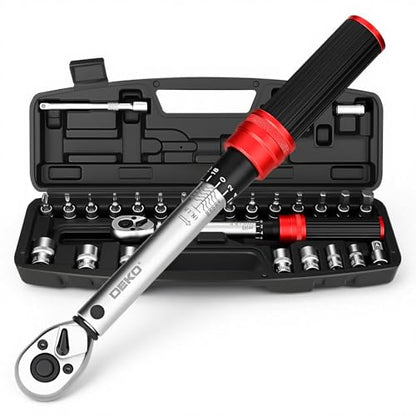 DEKOPRO 26Pcs Bike Torque Wrench Set, 1/4 Inch Drive Torque Wrench, 20-200 IN.LB(2.3-22.2 Nm), ±3% Accuracy, 72 Tooth Dual-Direction Adjustable with Socket Bits, for Mountain Bike, Bicycle Repair - size: 1/4 Inch (20-200 in.-lb.)