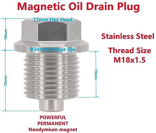 1PC M18x1.5 Stainless Steel Magnetic Engine Transmission Oil Drain Plug Fit Acura Honda Toyota BMW Volvo Porsch Can-Am Rolls-Royce Select Model, Replace 90021900930, 90341-18023, DP007 - size: M18x1.5