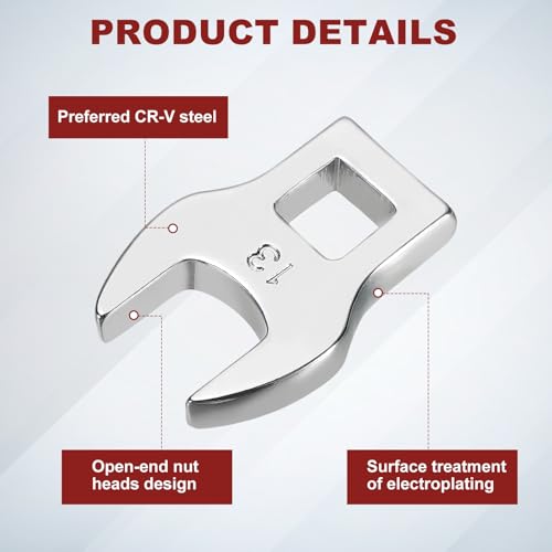 HARFINGTON Drive Crowfoot Wrench 3/8 Inch 13mm Metric Flare Nut Wrench CR-V Steel Electroplating Open End Crowfoot Wrench for Automotive Repair Mechanics, Bright Silver - size: 3/8 Inch x 13mm