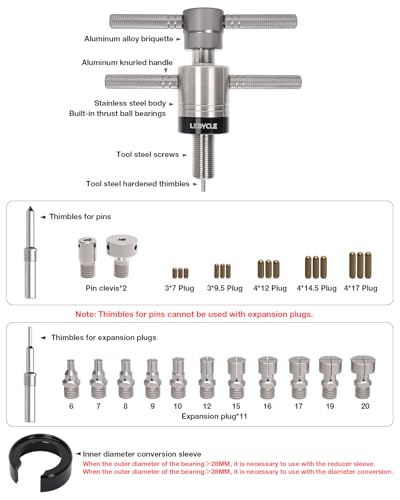 Bike Hub Bearing Removal Tool – Expanding Collet Puller with Thrust Bearing for Hub & Freehub Service, Compatible with 6–20 mm Inner and 14–39 mm Outer Bearings
