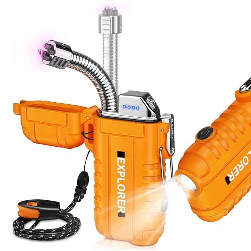 Lafagiet Electric Lighter USB C, Powerful Dual Arc Plasma Flame, with Flashlight, Wind & Waterproof Lighters for Candle, Camping, Grill, Emergency - color: F53-or