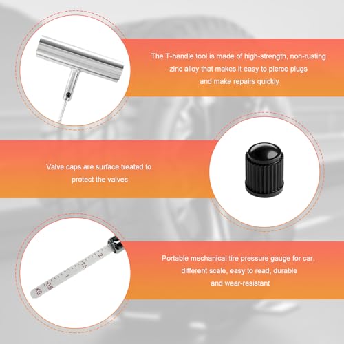 45 PCS Tire Repair Kit, Heavy Duty Car Emergency Flat Tire Repair Tools Fix Punctures, Universal Tyre Patch Kit for Cars Trucks Motorcycles ATVs Tractors, Car Accessories