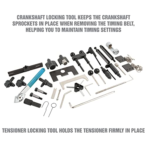 OEMTOOLS 27404 Engine Timing Tool Set for VAG, 37 Piece Engine Timing Locking Tool Kit, for VW and Audi, Timing Tool Kit with Belt Tensioner Tool, Cam Pulley Holder, Camshaft Adjuster