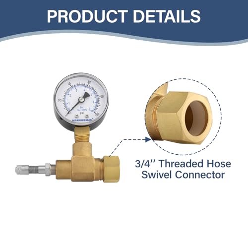 MEASUREMAN Air Over Water Test Regulator with Gauge, 2” Dial, 0-100 PSI, for Household Water Pipe Leak Detection, Includes 1/4” NPT Mount - size: 0-100 PSI