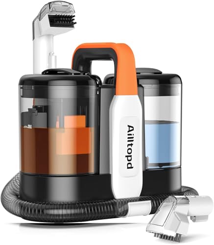 Portable Carpet & Upholstery Spot Cleaner, Powerful Deep Cleaning for Couchs, Upholstery and Furniture, Spot with Cleaning Solution - color: Orange White