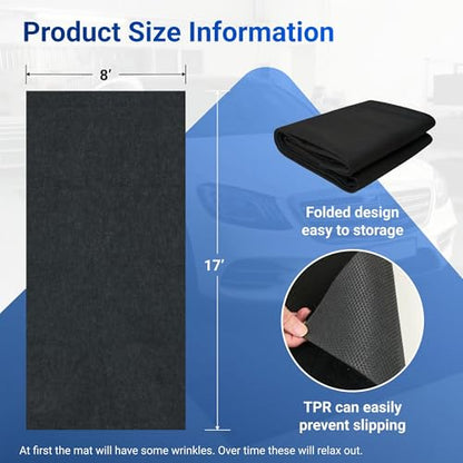 FLEXIMOUNTS 17x8 Ft Extra Large Garage Floor Mat - Waterproof Oil Absorbent Surface, Stay-in-Place Garage Flooring Roll for Under Car (Includes Double Sided Tape) - size: 17' x 8'
