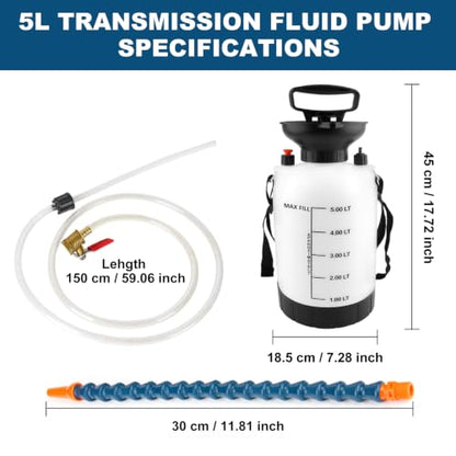 5L Transmission Fluid Pump, Gear Oil Pump, Oil Transfer Pump for ATF | Differential & Transfer Case Fluid Changes, Manual Fluid Transfer Pump with 59" TPU Hose, Brass Ball Valve & Sealing Tape - size: Fluid Pump - 5L