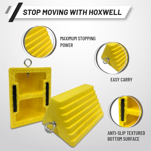 HOXWELL Premium 4 pcs Heavy Duty Wheel Tire Chocks, Vehicle Chocks with Eyebolt for Travel Trailers, Camper, Truck, Car and ATV 4 Pack, Yellow - color: Yellow-4 pcs