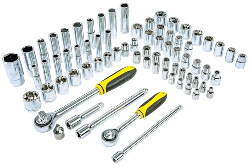 JEGS 170-Piece Mechanic's Tool Set - Includes Black Powder Coated Steel Toolbox, Sockets, Extenders, Ratchets, Wrenches, Screwdrivers, Pliers & Bits