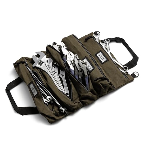 Official Voyager Tool Roll Bag, 5-Pocket 20 x 15 in, ArmyGreen, Made in USA | Easy to Carry Roll Up Tool Bag, 20oz Canvas, Rust-Proof YKK Zippers, Secure Buckle, Durable Gift for Electricians, Mechanics - color: Army Green, size: Voyager - Extra Large (20