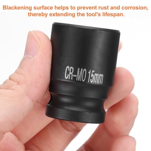 HARFINGTON 2pcs 4 Point Square Socket 1/2" Drive 15mm Metric Square Impact Socket CR-MO Blackening Standard Wheel Sockets Pneumatic Socket Tool for Auto Repair Mechanical Maintenance Home Use - size: 15mm