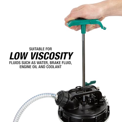 OEMTOOLS Manual Fluid Extractor Pump, 9.5L Oil Extractor Pump, 5ft Hose | 41" Extended Dipstick Hose Adapters, Oversized Handle, Overflow Shutoff Valve, Leak Proof Bottom for Low Viscosity Fluids - size: 9.5 Liter