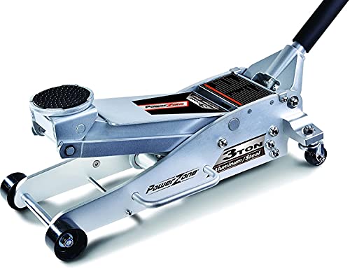 Power Zone 680044 3-Ton Dual Pump Quick Lift Aluminum and Steel Hydraulic Racing Jack, Lift Range: 3-7/8” to 18-3/8”, Silver (680044-A)
