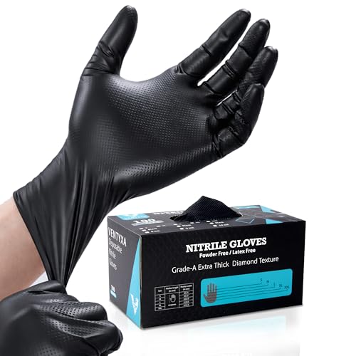 10 Mil Black Nitrile Disposable Gloves 100 Count – Ultra Heavy Duty Diamond Grip Latex Mechanic Gloves (M/L) - size: Medium