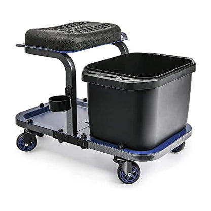 URBANTRANSIT Rolling Car Wash Stool with Bucket - Save Your Back, an Ideal Caddy Cart for Car Detailing, Cleaning, Painting and Gardening - 350 Lb Capacity with Easy-Glide Wheels and Removable Seat