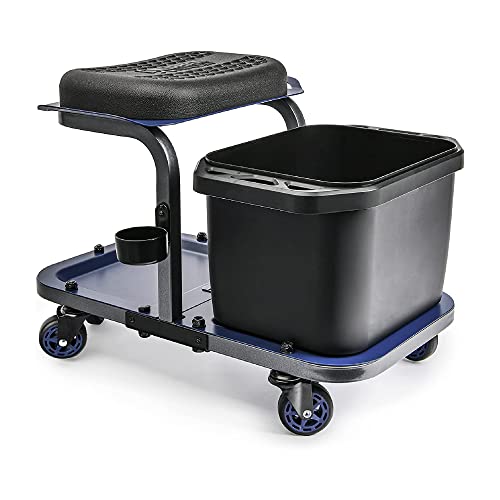 URBANTRANSIT Rolling Car Wash Stool with Bucket - Save Your Back, an Ideal Caddy Cart for Car Detailing, Cleaning, Painting and Gardening - 350 Lb Capacity with Easy-Glide Wheels and Removable Seat