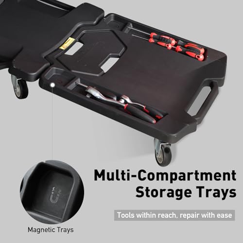 41" Foldable Mechanic Creeper, 330 LBS Low Profile Creeper with 6 Wheels | Magnetic Trays & Tool Trays, 3" Swivel Wheels, 4 Carry Handles, Compact Foldable Design for Garage, Workshop & Car Storage