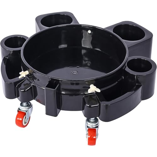 5 Gallon Bucket Dolly with Wheels and 360° Swivel Casters Heavy Duty Rolling Bucket Cart for Car Wash Detailing with Grit Guard Insert and Locking Brakes Holds 3-5 Gal Bucket for Car Washer