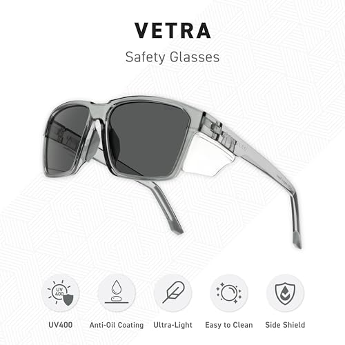 VETRA Z87+ Certified Safety Glasses HD High Contrast UV400 Side Shield Anti-Oil Coating Stylish Eyewear - color: Steel Mist