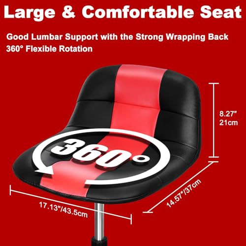 Rolling Shop Stool with Wheels, Adjustable Garage Mechanic Stool Seat Shop Roller Work Chair Mobile Rolling Seat with Tool Tray, 2 Cup Holders, 4" Casters, 350 LBS, Heavy-Duty, Red - color: Red