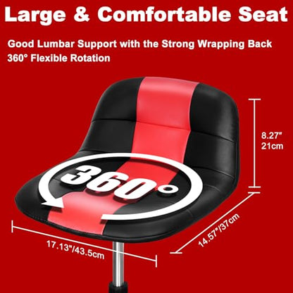Rolling Shop Stool with Wheels, Adjustable Garage Mechanic Stool Seat Shop Roller Work Chair Mobile Rolling Seat with Tool Tray, 2 Cup Holders, 4" Casters, 350 LBS, Heavy-Duty, Red - color: Red