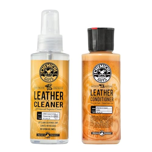 Chemical Guys, Leather Cleaner & Conditioner Kit, Travel Size, 2 x 4 oz | Two-step kit cleans then conditions seats, bags and boots, pH-balanced for natural and sealed leather - style: 4 Fl Oz KIT