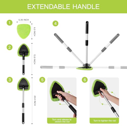 Qydipclin 10pcs Windshield Cleaner Tool, Car Window Cleaning Wash Kit with 4 Reusable Microfiber Pads 1 Spray Bottle and Extendable Handle Auto Glass Wiper Kit, Green - color: Green