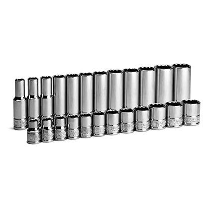 Capri Tools 3/8 in. Drive 12-Point Shallow and Deep Socket Set, Metric, 8 to 19 mm, 24-Piece - size: Shallow and Deep Set / 8-19 mm