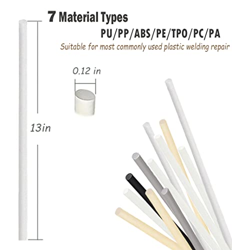 106pcs Plastic Welding Rods ABS PP PU PE PA PC TPO 7 Types of Plastic Welder Rods for Car Bumper Kayak Repair Kit with Reinforcing Stainless Steel Mesh Plastic Welding Kit Welding Supplies