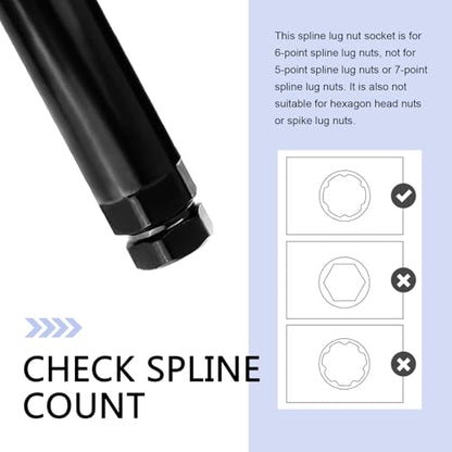 1 PC 6 Spline Lug Nut Socket, Fuel Rim Lug Nut Lock Removal Tool, Anti-theft Steel Wheel Lock Hex Socket Wrench, for 21 mm (13/16 Inch) & 22 mm (7/8 Inch) Hex Socket Wrench (Black)