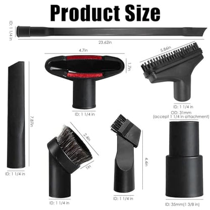 1 1/4 Inch Vacuum Attachments Accessories, Vacuum Cleaner Tools Kit with Dusty Brush, Hose Adapters for 1-1/4 inch 1-3/8 inch Hoses, 7 Pack