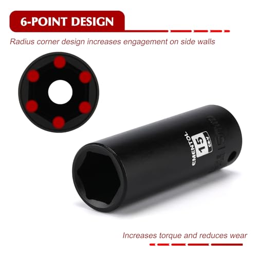 EMENTOL 3/8" Drive Impact Socket Set, 27PCS, Metric(7mm to 19mm), Deep and Shallow, 6 Point, Includes Drill Bit Adapter - size: 3/8" Drive (7mm-19mm),6 Point