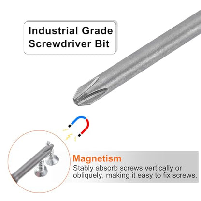 HARFINGTON 5pcs #2 Phillips Screwdriver Bit PH2 1/4" Hex Shank 8" (200mm) Long Magnetic S2 Steel Industrial Grade Screw Driver Bit Cross Head Electric Drill Bits 0.197" (5mm) Rod - size: PH2 x 200mm x 5mm