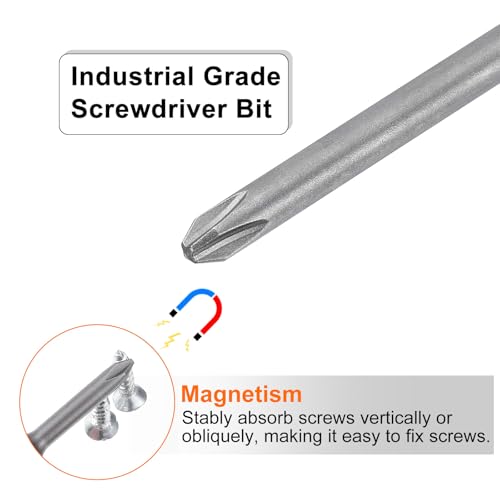 HARFINGTON 2pcs #2 Phillips Screwdriver Bit PH2 1/4" Hex Shank 8" (200mm) Long Magnetic S2 Steel Industrial Grade Screw Driver Bit Cross Head Electric Drill Bits 0.197" (5mm) Rod - size: PH2 x 200mm x 5mm