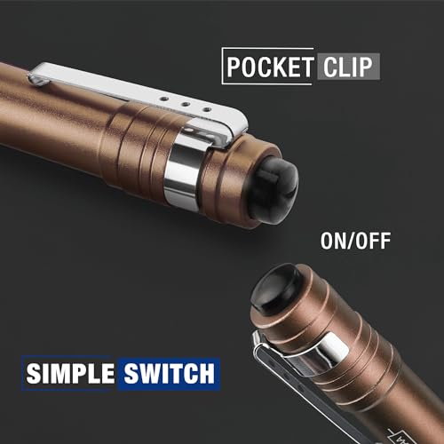 WORKPRO LED Pen Light, Aluminum Pen Flashlights, Pocket Flashlight with Clip for Inspection, Emergency, Everyday, 2AAA Batteries Include, Brown(4-Pack) - color: Brown