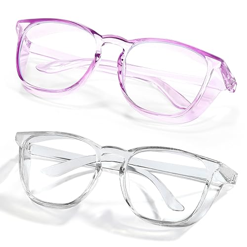 Stylish Safety Glasses Goggles for Women Girls Anti-fog Glasses Protective Eyewear Clear Glasses - color: Purple + Clear
