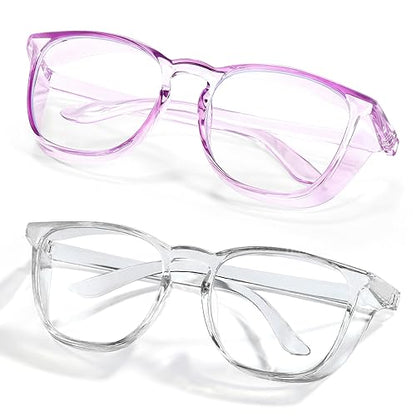 Stylish Safety Glasses Goggles for Women Girls Anti-fog Glasses Protective Eyewear Clear Glasses - color: Purple + Clear